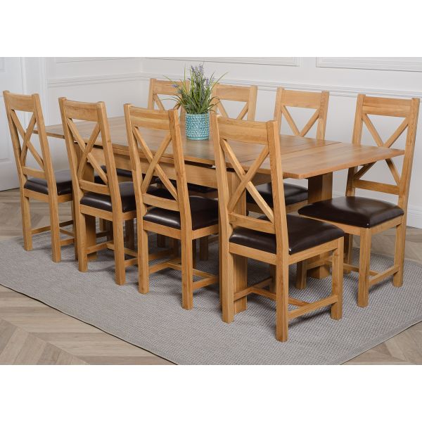 Richmond Medium Oak Extendable Dining Table with 8 Berkeley Oak Chairs Oak Furniture King