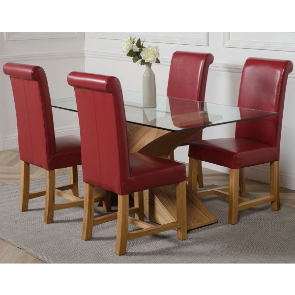 Valencia Oak Small Glass Dining Table, Red Leather Dining Chairs Glass Table