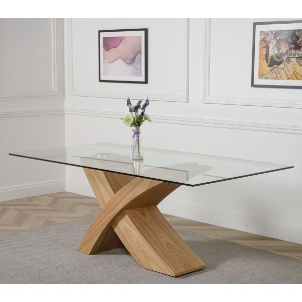 Valencia Oak Large Glass Dining Table 8 Washington Brown Leather