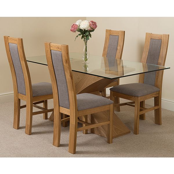 Glass Dining Table 4 Stanford Oak Chairs, Small Glass Dining Table And 4 Chairs