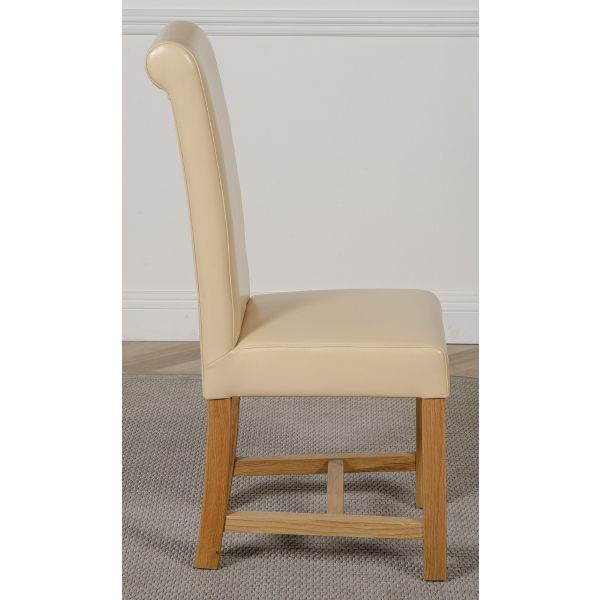 Washington Ivory Leather Dining Chairs, Carrick Ivory Leather Dining Chair Oak Leg