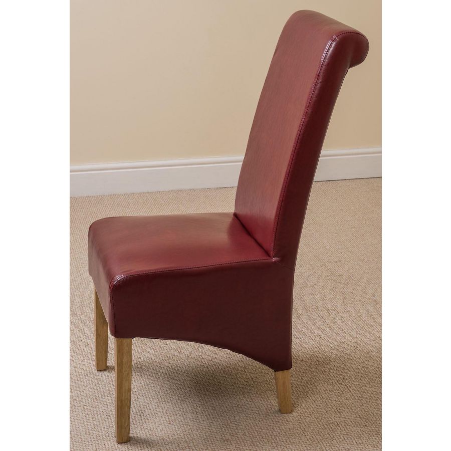 Vermont Cross Leg Oak Extending Dining Table with 6 Montana Burgundy Leather Dining Chairs