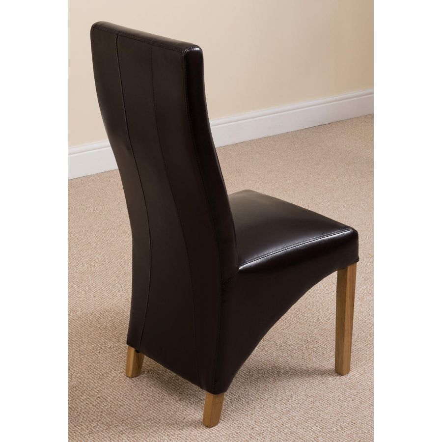 Vermont Cross Leg Oak Extending Dining Table with 6 Lola Brown Leather Dining Chairs