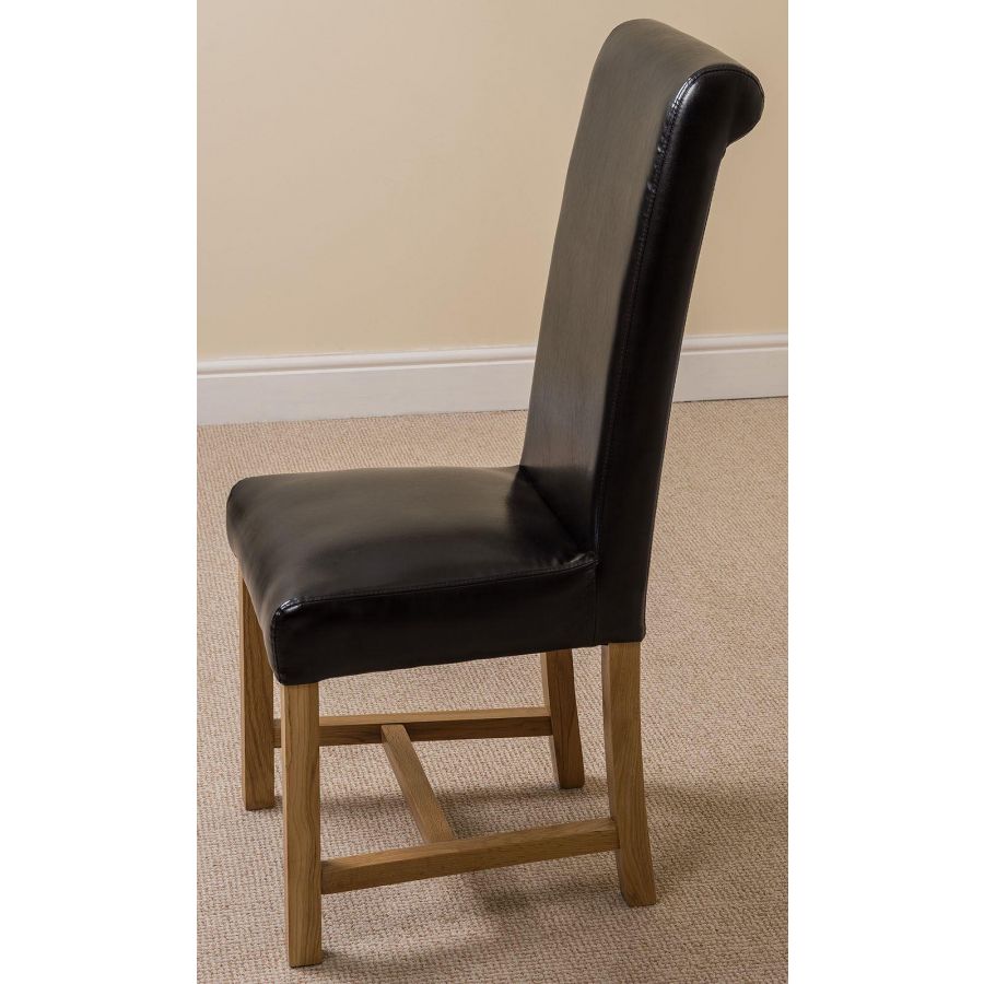Vermont Cross Leg Oak Extending Dining Table with 6 Washington Black Leather Dining Chairs
