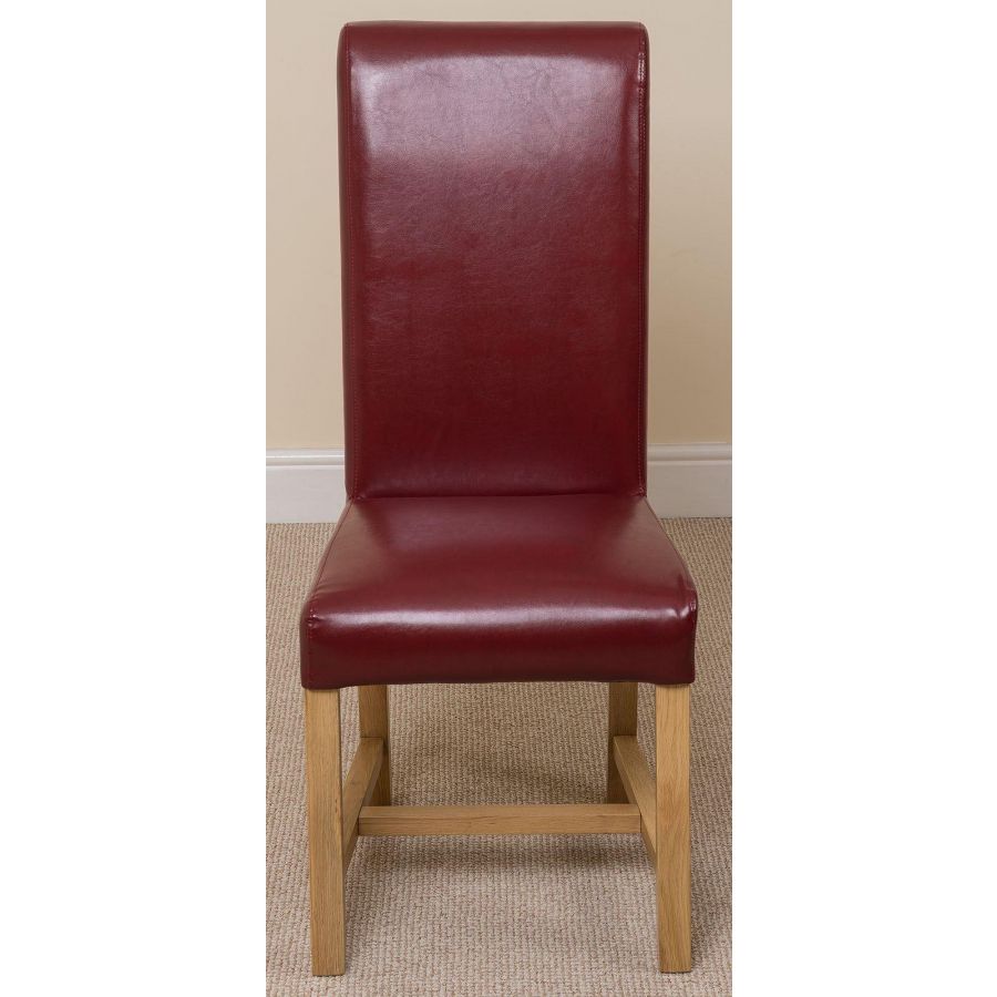 Vermont Cross Leg Oak Extending Dining Table with 6 Washington Burgundy Leather Dining Chairs