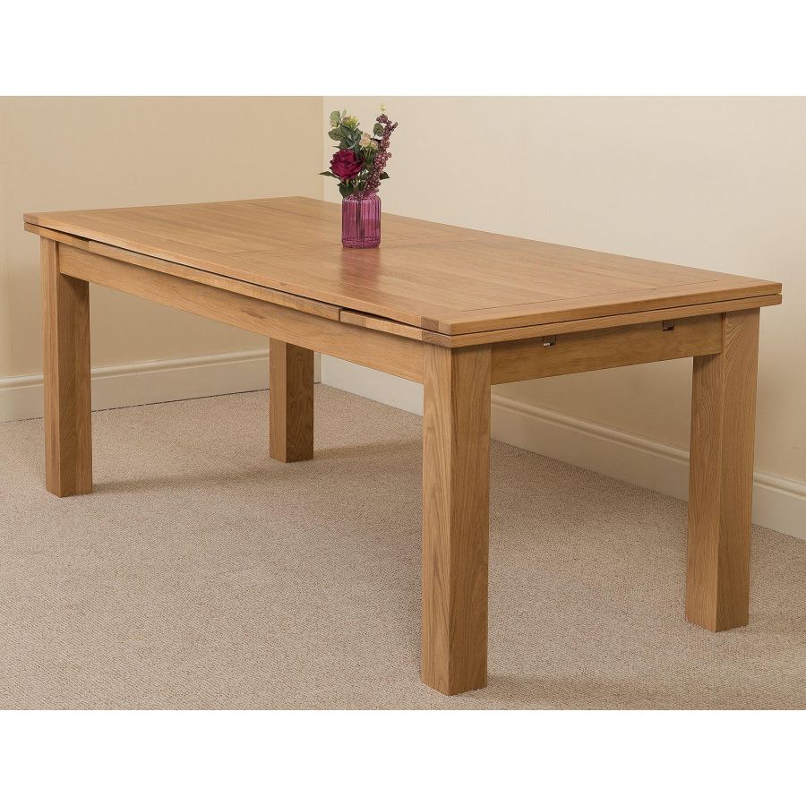 Richmond Large Oak Extending Dining Table with 8 Lola Brown Leather Dining Chairs