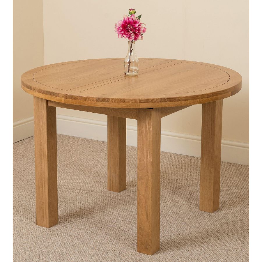 Edmonton Round Extendable Oak Dining Set with 4 Washington Grey Fabric Chairs