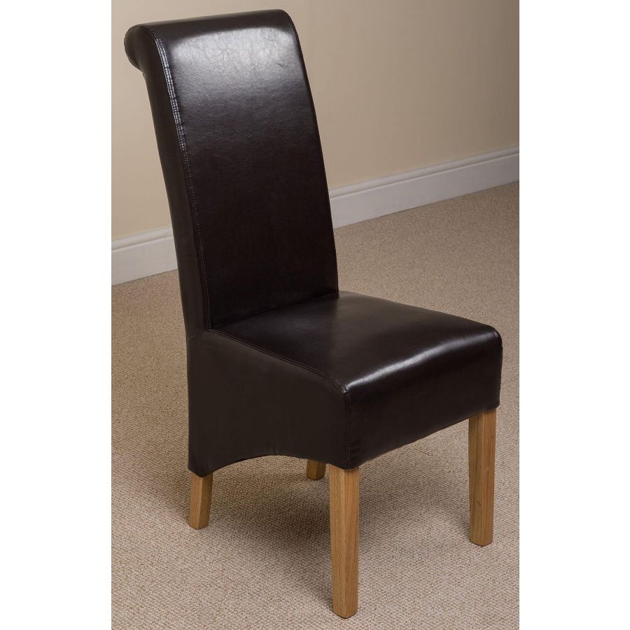 Vermont Cross Leg Oak Extending Dining Table with 6 Montana Brown Leather Dining Chairs
