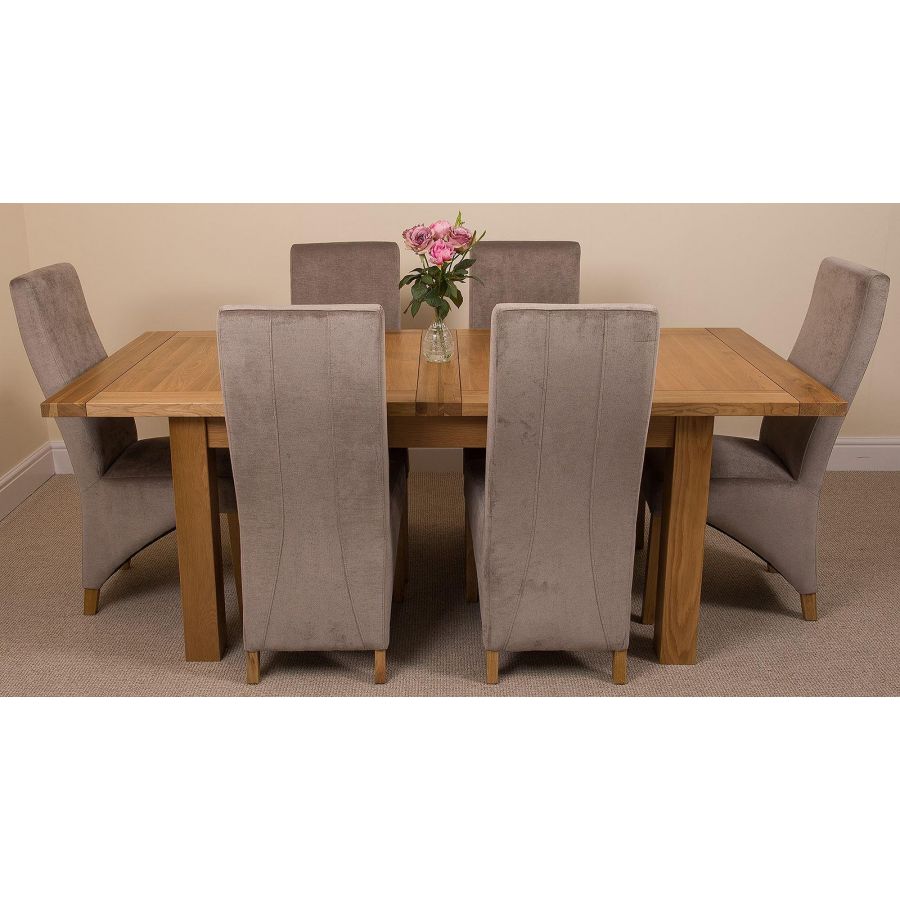 Seattle Oak Extending Dining Table and 6 Lola Grey Fabric Dining Chairs