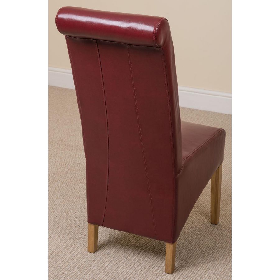 Vermont Cross Leg Oak Extending Dining Table with 6 Montana Burgundy Leather Dining Chairs