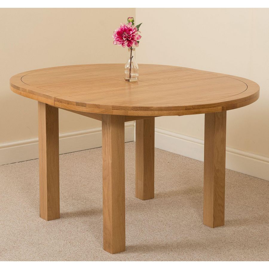 Edmonton Round Extendable Oak Dining Set with 4 Washington Grey Fabric Chairs