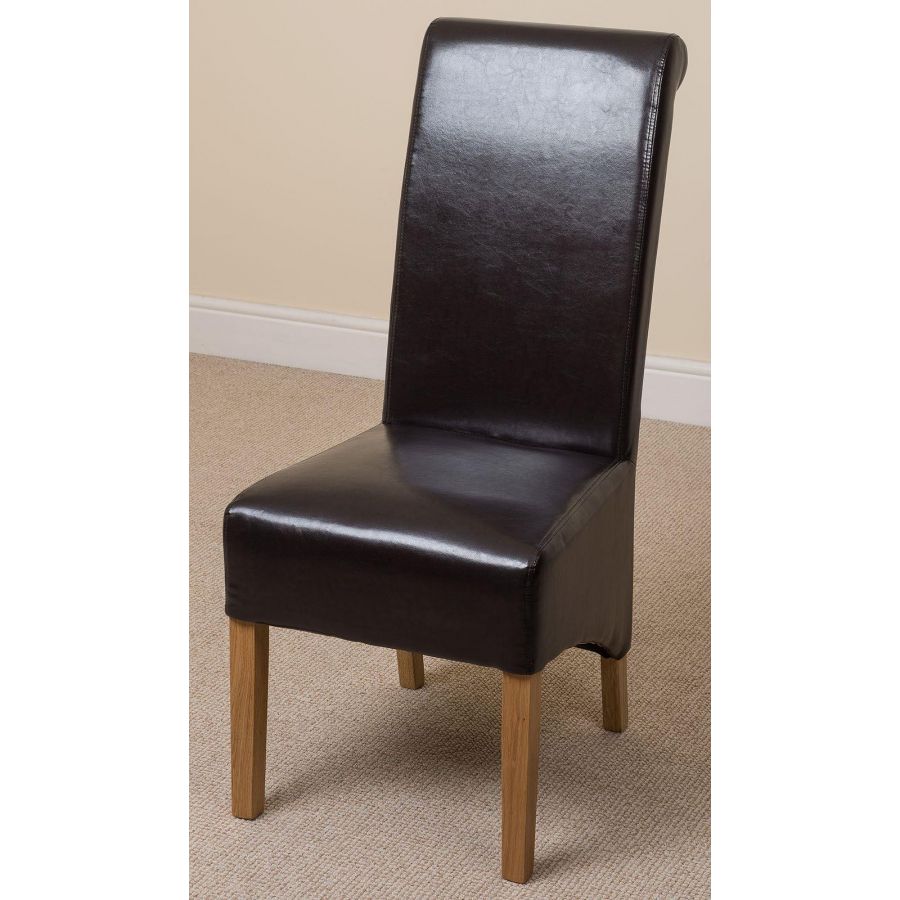 Vermont Cross Leg Oak Extending Dining Table with 6 Montana Brown Leather Dining Chairs