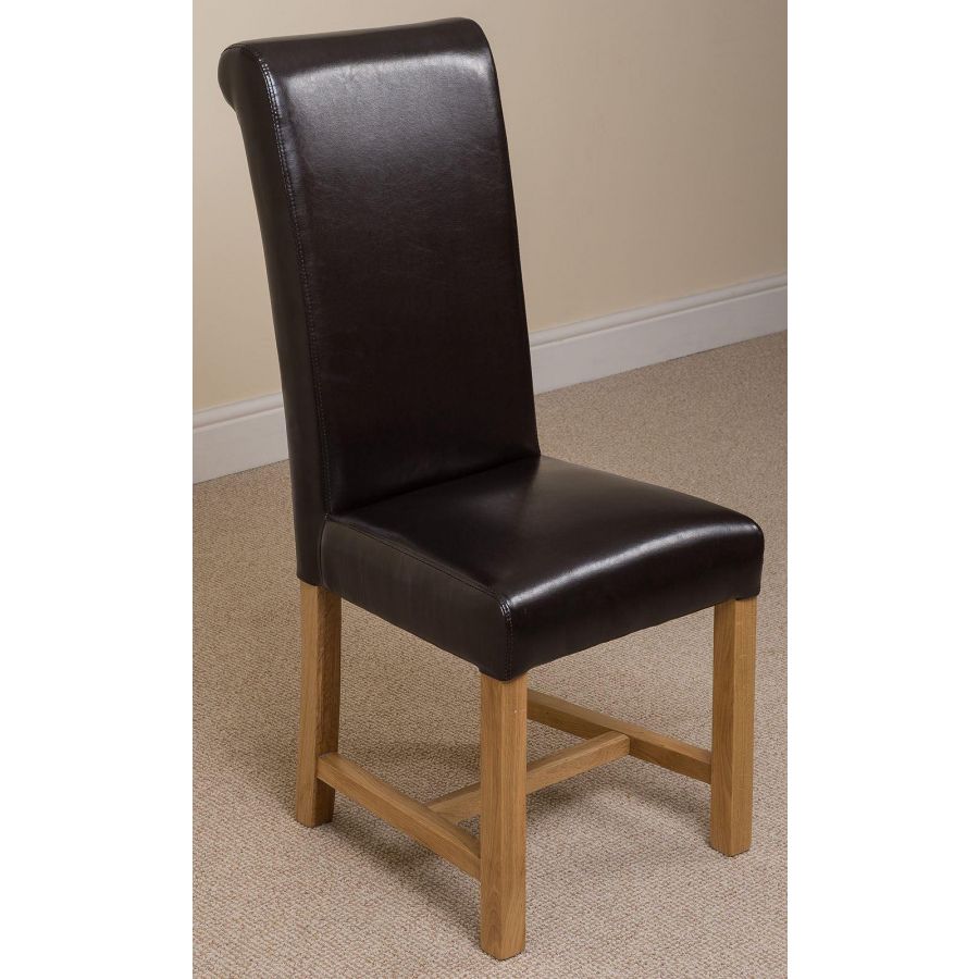 Kuba Large Oak Dining Table with 6 Washington Brown Leather Chairs