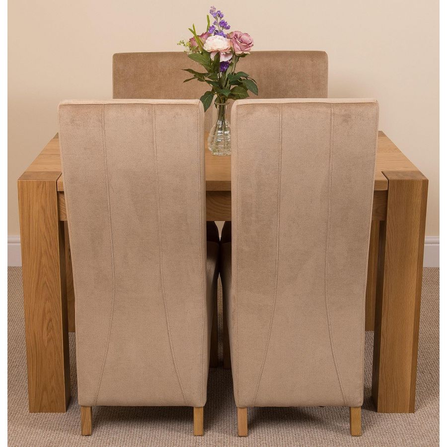 Kuba Small Oak Dining Table with 4 Beige Lola Fabric Chairs