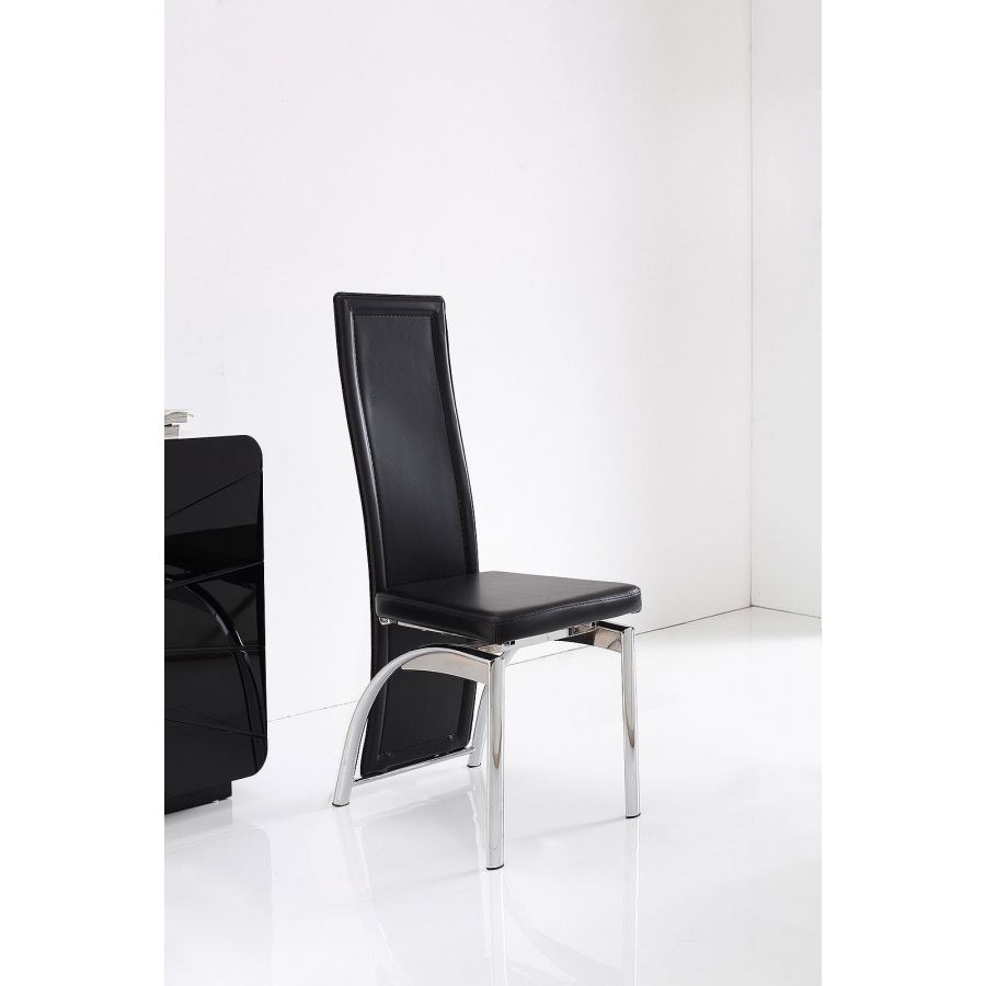 Channel Glass Dining Table & 4 Alisa Black Leather Chairs