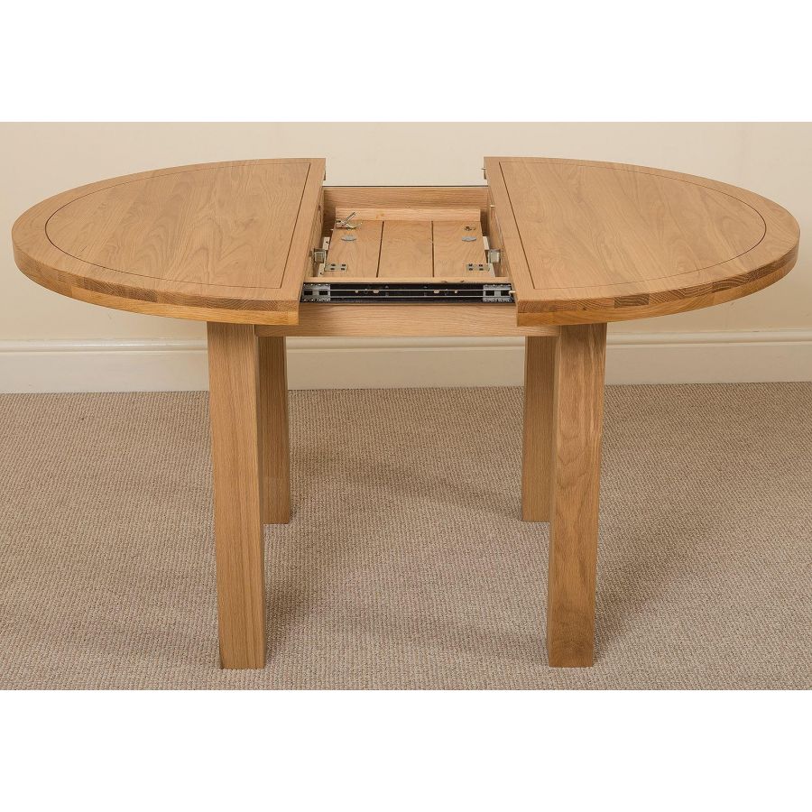 Edmonton Round Extendable Oak Dining Set with 4 Washington Grey Fabric Chairs