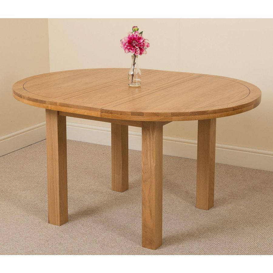 Edmonton Round Extendable Oak Dining Set with 4 Washington Grey Fabric Chairs