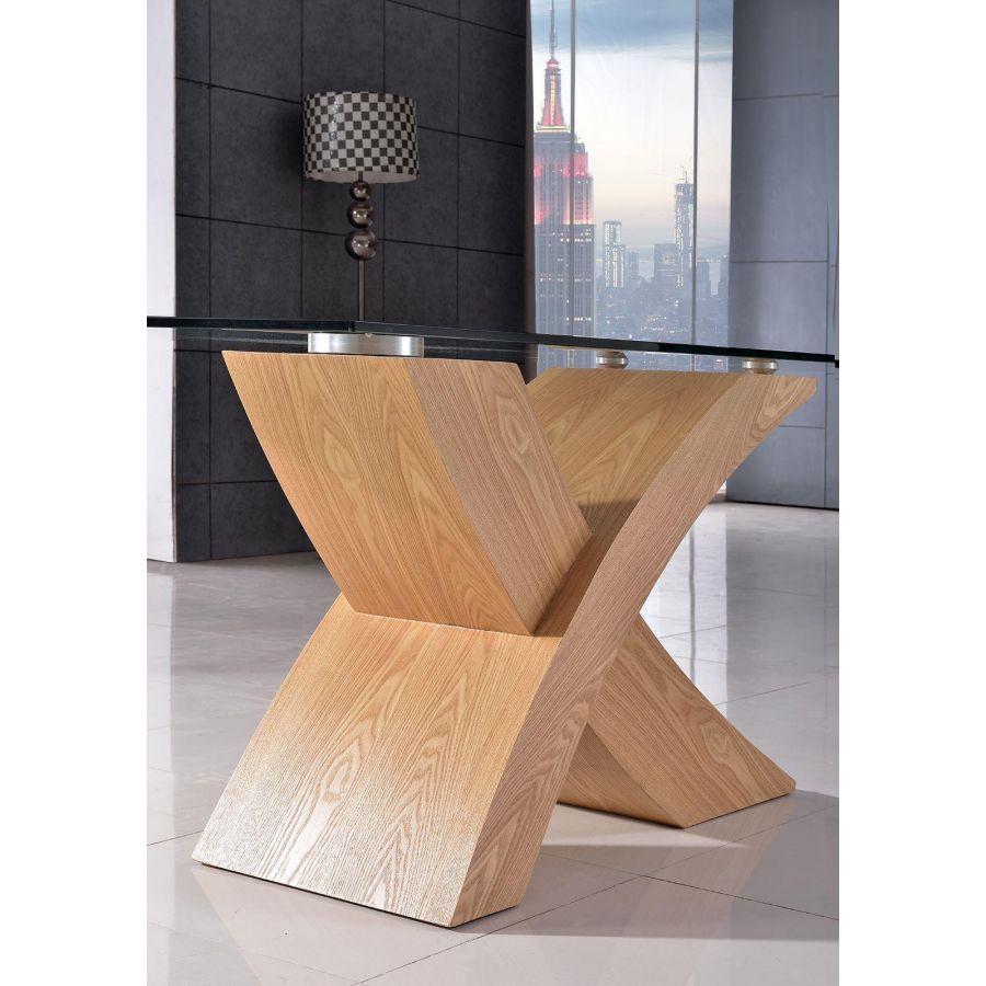 Valencia Oak Small Glass Dining Table & 4 Alisa Ivory Leather Chairs