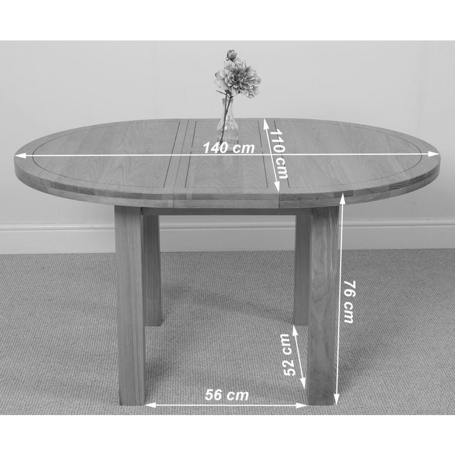 Edmonton Round Extendable Oak Dining Set with 4 Washington Grey Fabric Chairs