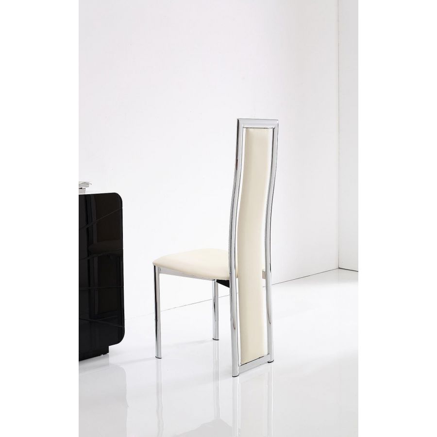 Elsa Designer Dining Chairs [Ivory Leather And Chrome]