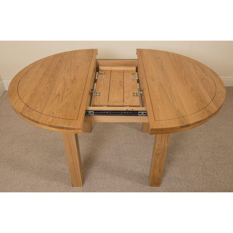 Edmonton Round Extendable Oak Dining Set with 4 Washington Grey Fabric Chairs