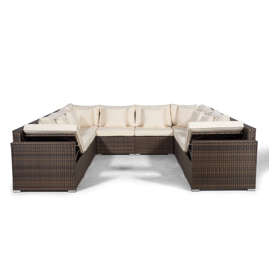 Havana Modular 11 Seat Rattan Conversation Set With Armchair & Drinks Cooler Coffee Table - Brown