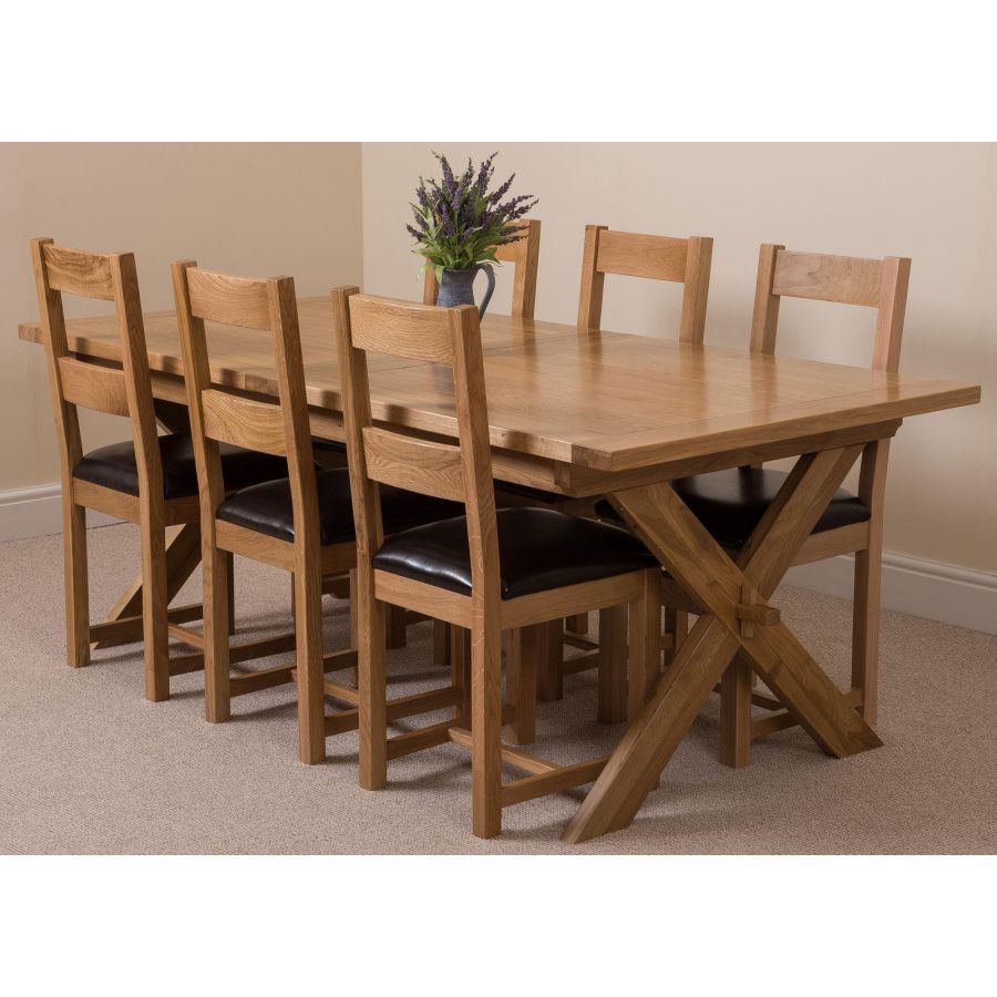Vermont Dining Set With 6 Lincoln Chairs Oak Furniture King