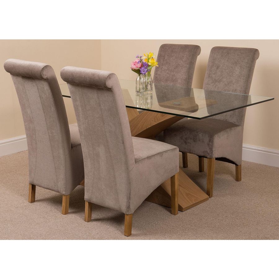 Valencia Oak Small Glass Dining Table & 4 Montana Grey Fabric Chairs