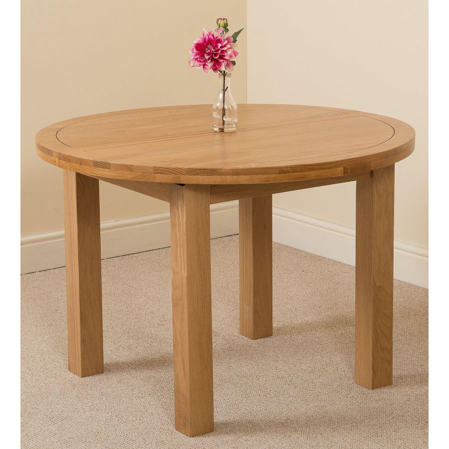 Edmonton Round Extendable Oak Dining Set with 4 Lola Grey Fabric Chairs