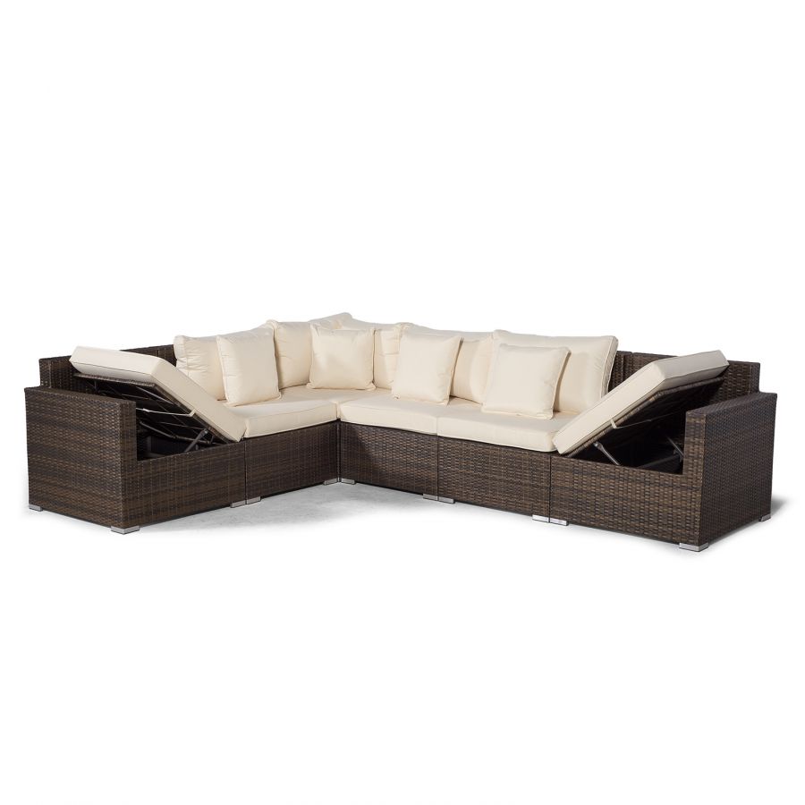 Havana - Modular 10 Seat Rattan Corner Sofa Dining Set With Padded Dining Chairs, Stools & Coffee Table - Brown