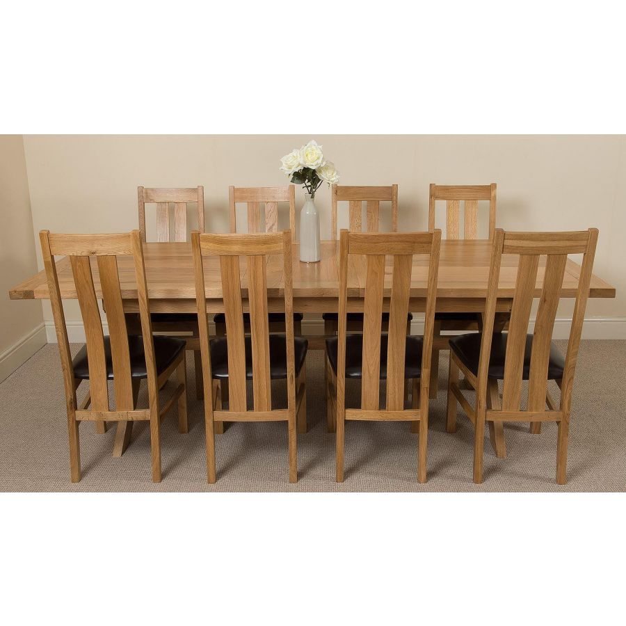 Vermont Cross Leg Oak Extending Dining Table with 8 Princeton Oak Dining Chairs