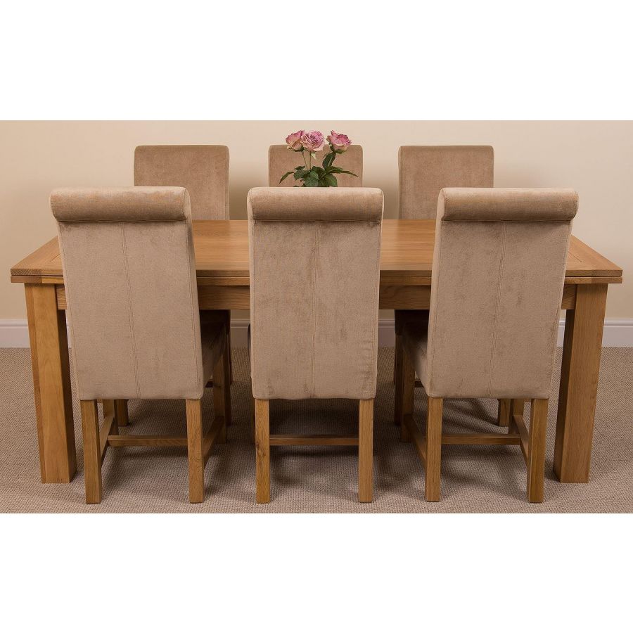 Richmond Large Oak Extending Dining Table with 6 Washington Beige Fabric Dining Chairs