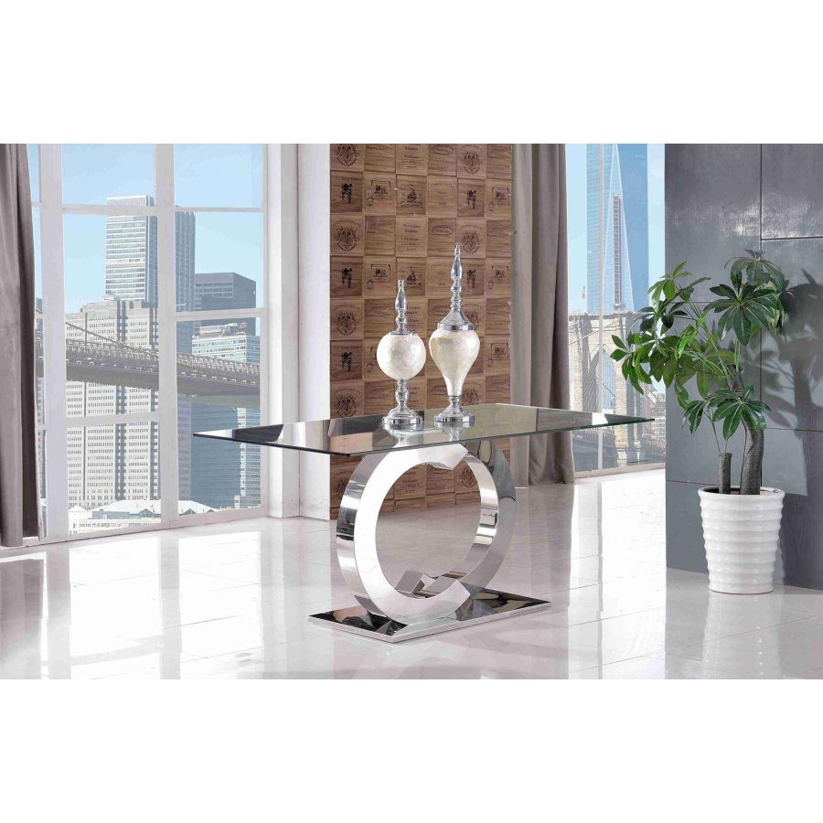 6 Seater Glass And Chrome Dining Table, Chrome Dining Room Table Base