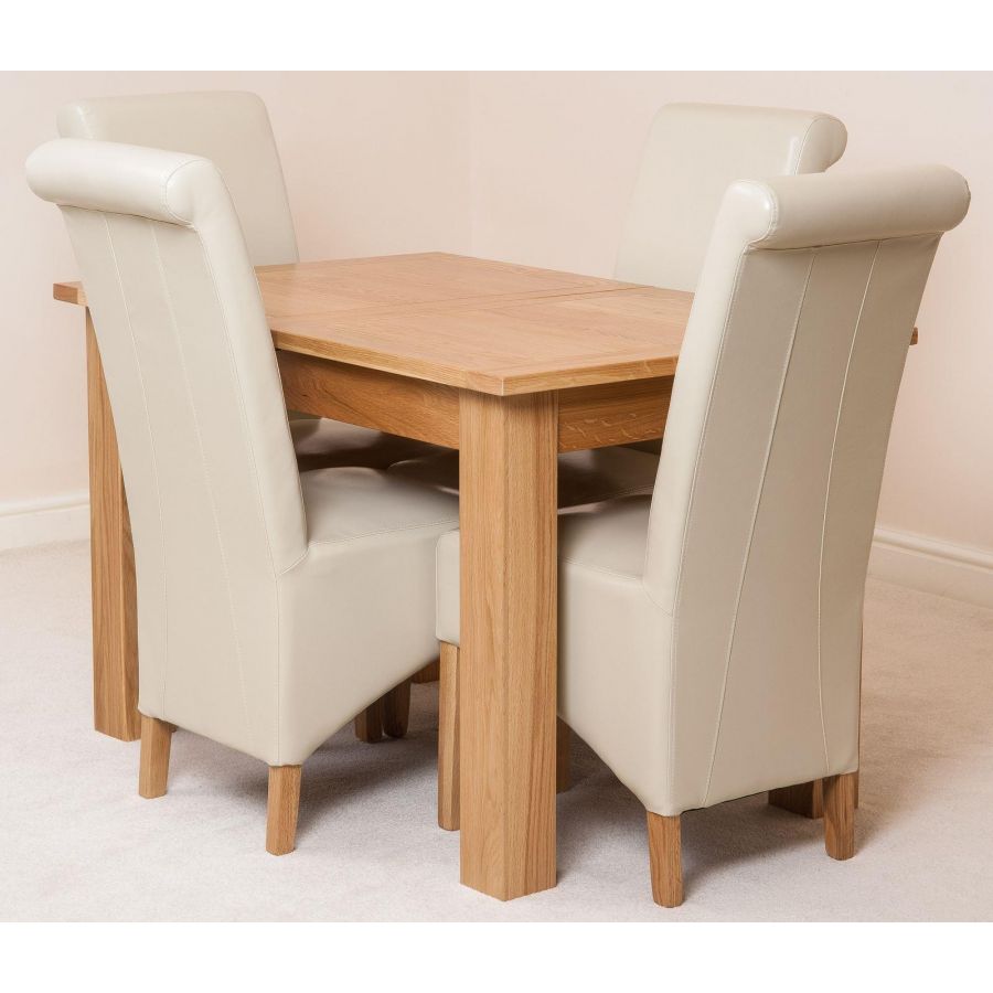 Hampton Small Oak Extending Dining Table with 4 Montana Ivory Leather Chairs