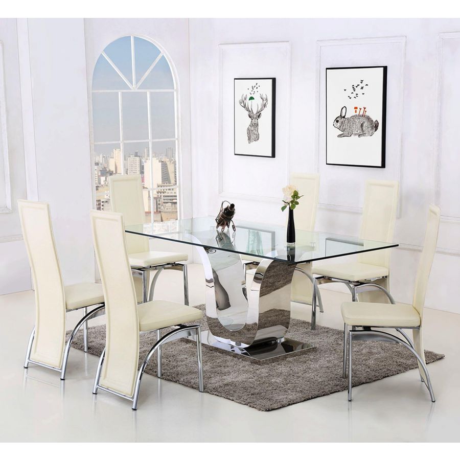 Alexandria Glass Dining Table 4 Alisa, Glass Dining Table With Leather Chairs