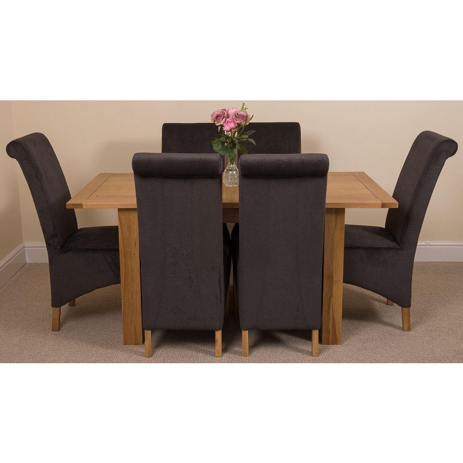 Hampton Small Oak Extending Dining Table with 6 Montana Black Fabric Chairs