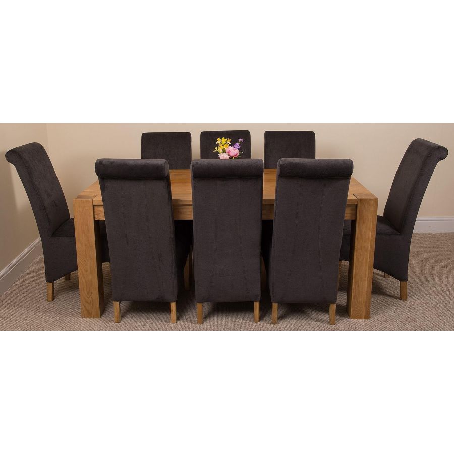 Kuba Large Oak Dining Table with 8 Montana Black Fabric Chairs