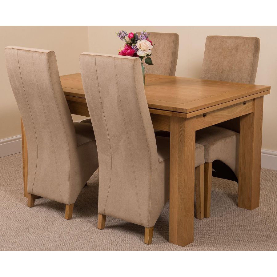 richmond medium oak extendable dining table with 4 lola beige fabric dining  chairs