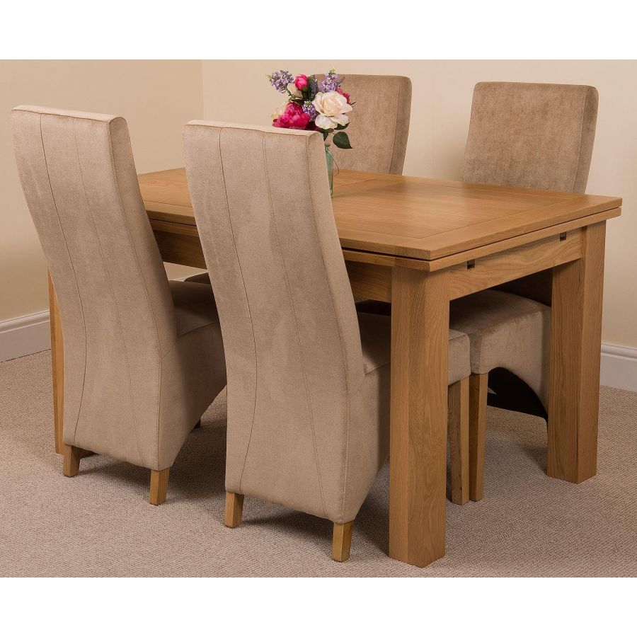 Richmond Medium Oak Extendable Dining Table with 4 Lola Beige Fabric Dining Chairs