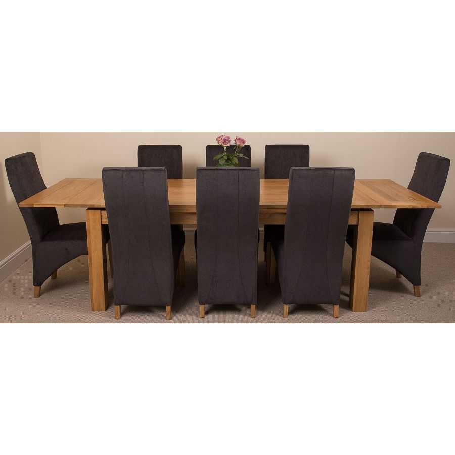 Richmond Large Oak Extending Dining Table with 8 Lola Black Fabric Chairs