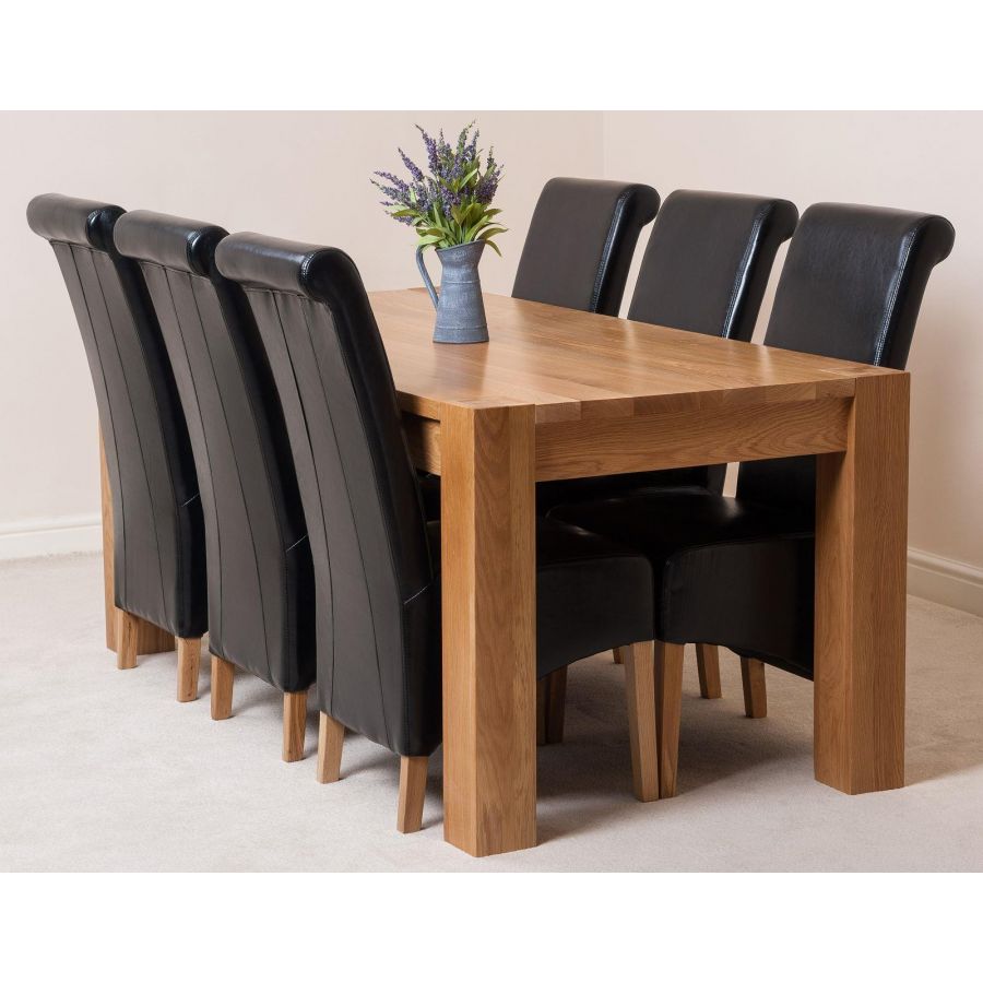 Kuba Large Oak Dining Table With 6 Montana Black Leather Chairs Oak Furniture King Kuba Large Oak Dining Table With 6 Montana Black Leather Chairs Oak Furniture King