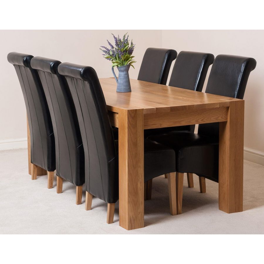 Kuba Oak Dining Set 180cm 6 Black Chairs