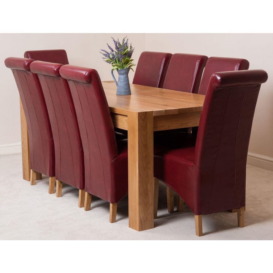 Kuba Large Oak Dining Table With 8 Montana Burgundy Leather Chairs Oak Furniture King