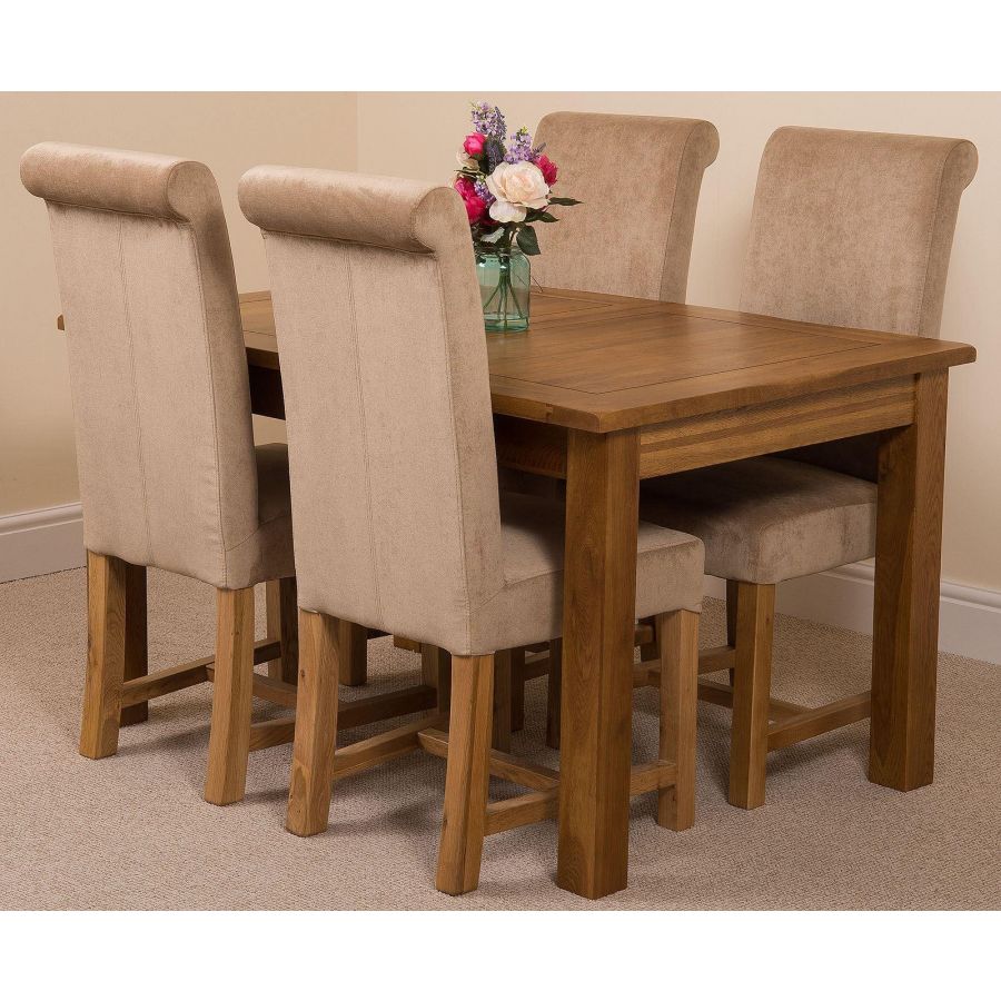 Cotswold Dining Set With 4 Beige Chairs | Oak Furniture King