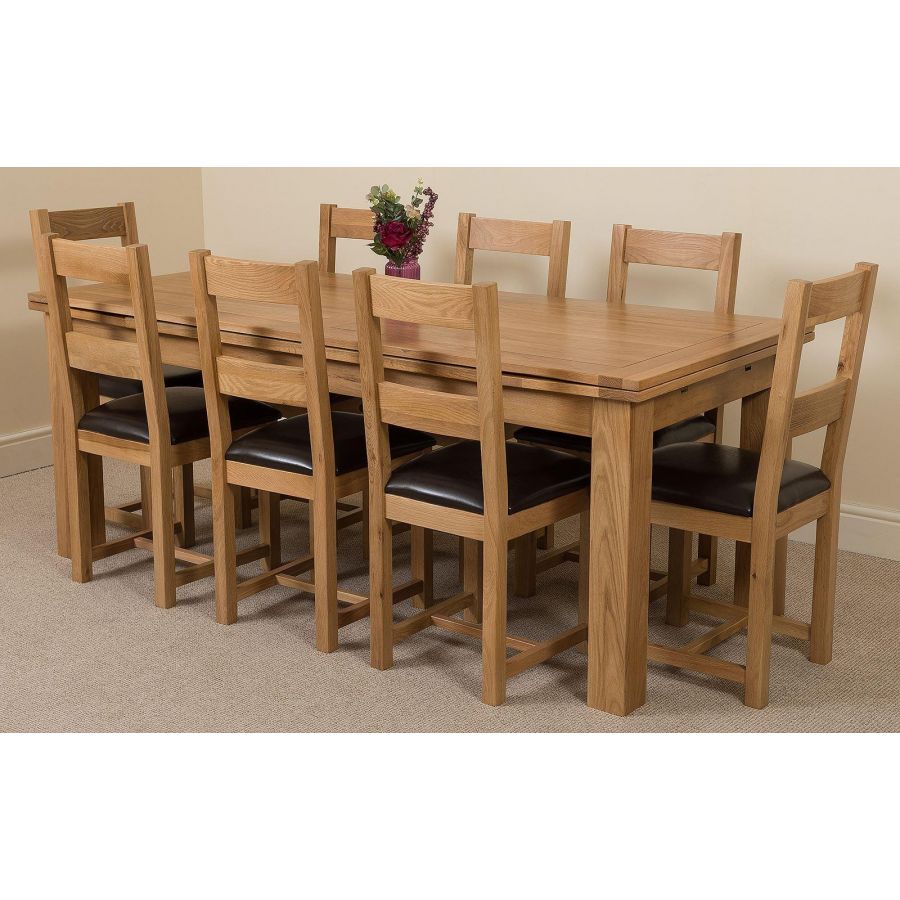 Richmond Large Oak Extending Dining Table with 8 Lincoln Oak Dining Chairs