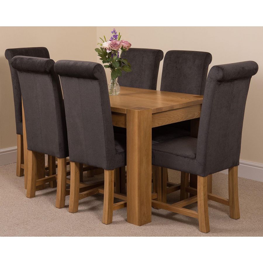 Kuba Small Oak Dining Table With 6, Black Fabric Dining Room Chairs