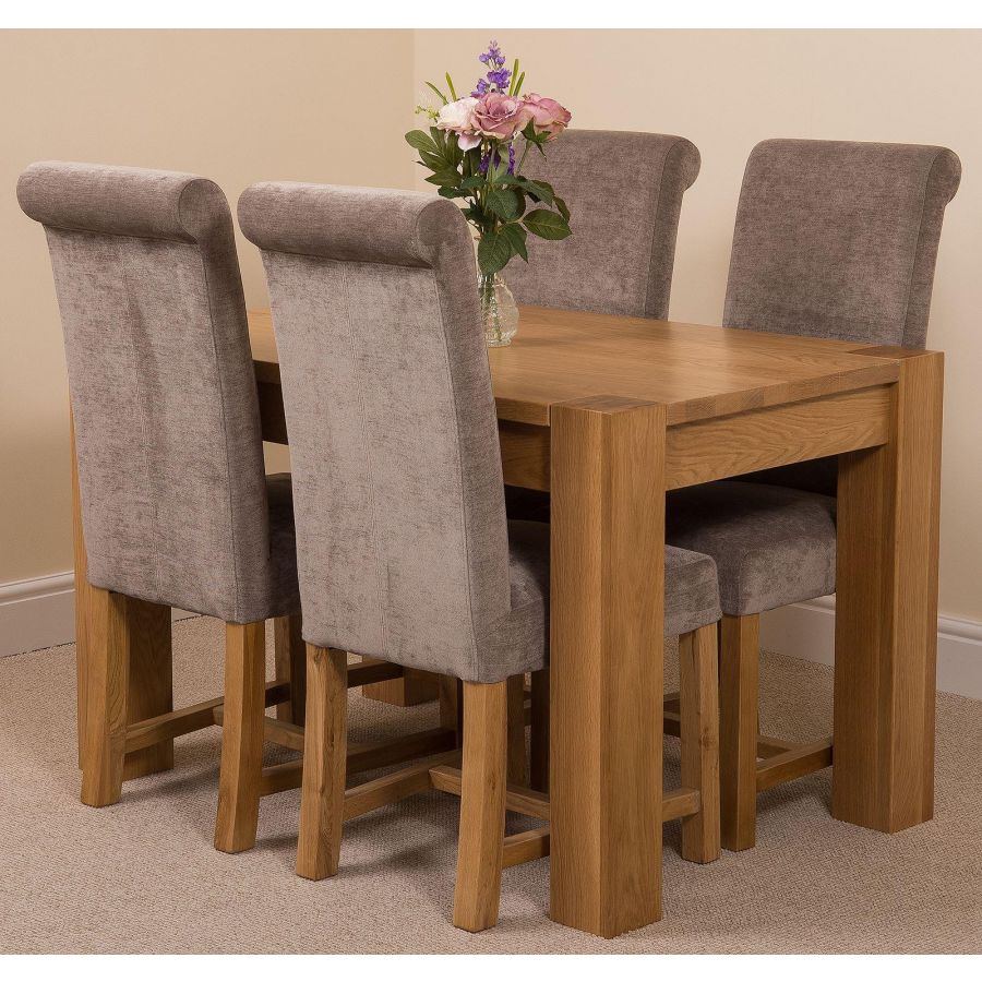 Kuba Oak Dining Set 125cm 4 Grey Chairs, Four Dining Room Chairs