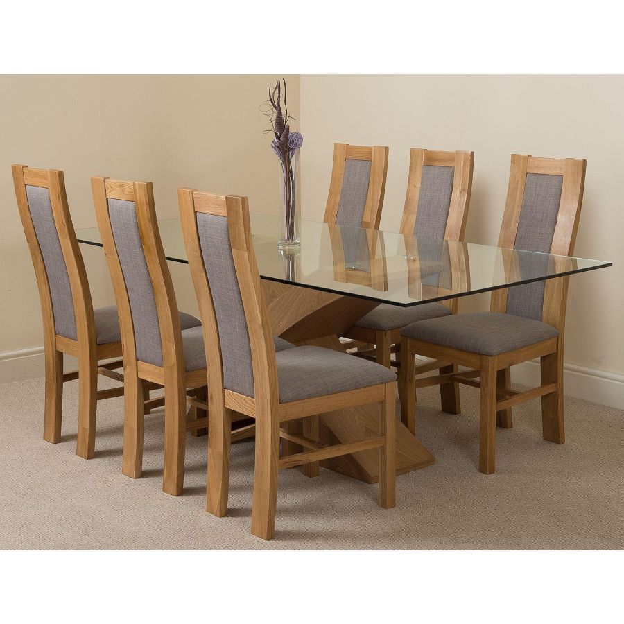 Valencia Oak Large Glass Dining Table 6 Stanford Oak Chairs