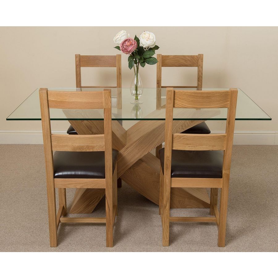 Valencia Oak Small Glass Dining Table & 4 Lincoln Oak Chairs