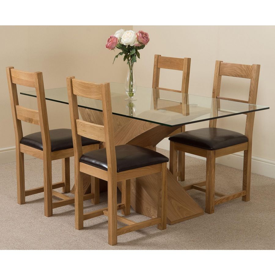 Valencia Oak Small Glass Dining Table 4 Lincoln Oak Chairs